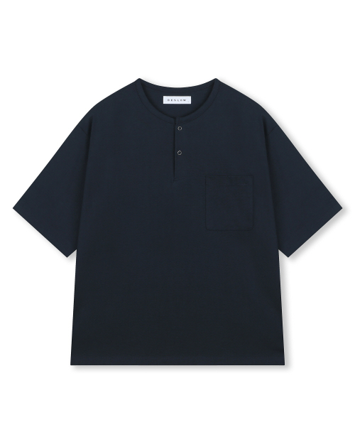 비슬로우() LOOSE FIT HENLEY NECK T-SHIRT NAVY 상품 이미지