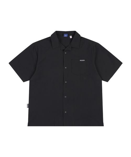 SHEER SUCKER OPEN COLLAR SHIRTS (BLACK)