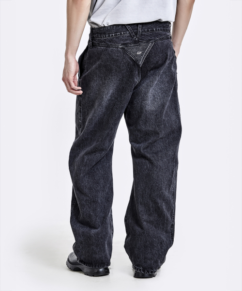 Thong denim pants - Washed black