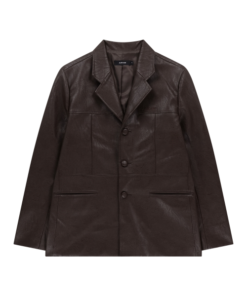 3-Button Leather Blazer (Brown)
