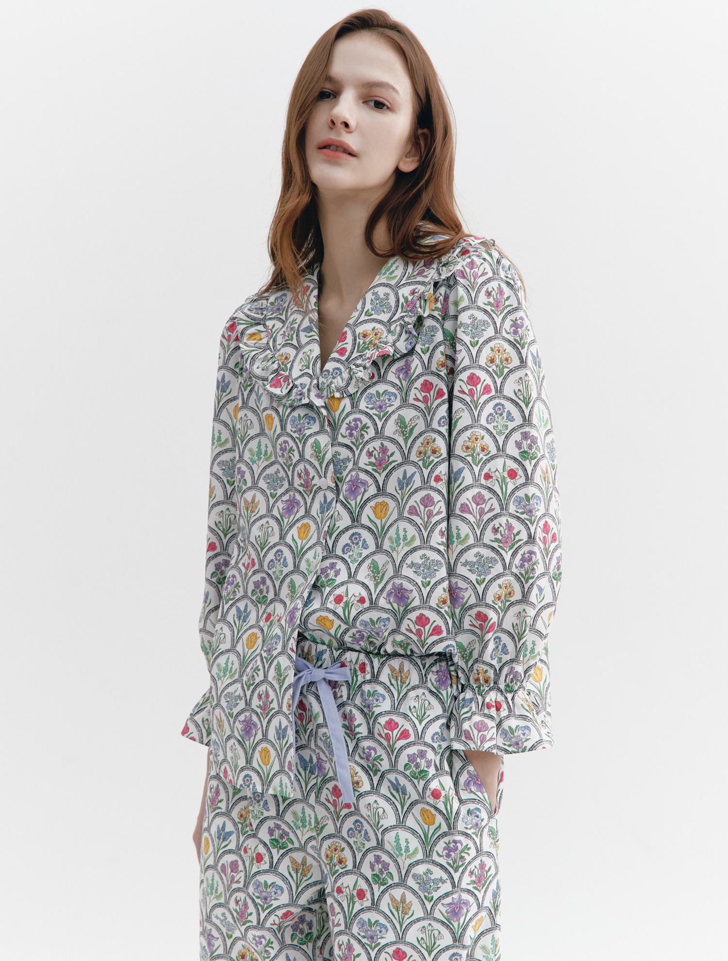 Modern Vintage Flower frilly Pajama Pair