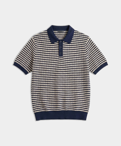 Летний трикотажный поло в полоску - Navy/Beige