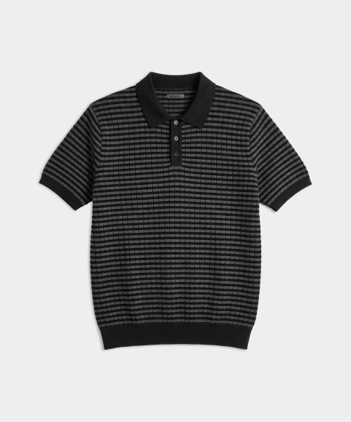 Летний трикотажный лонгслив-поло в полоску (Black/Charcoal)