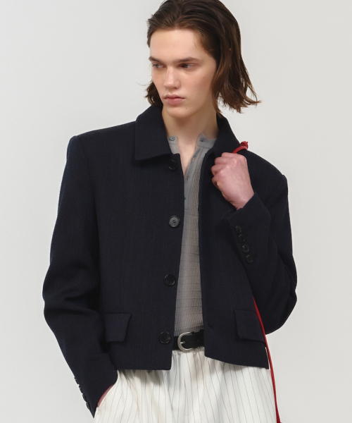 UNISEX, Tweed Crop Jacket / Navy