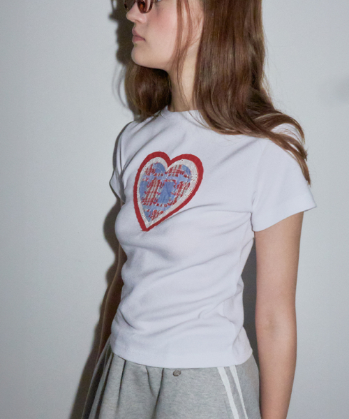 Tシャツ・カットソー RONRON SHAPE APPLIQUE SLIM CROP T SHIRTS HEART WHITE RR25AST RONRON SHAPE APPLIQUE SLIM CROP T SHIRTS HEART WHITE RR25AST