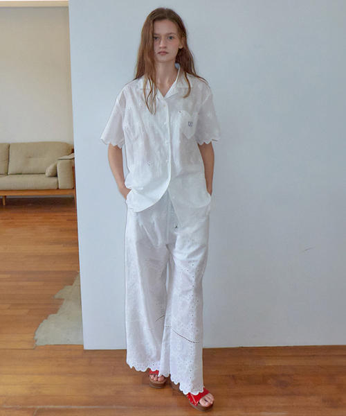 론론(RONRON) [SET] COTTON EYELET SCALLOP SHIRT SET UP