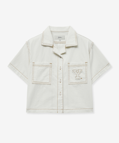 예일() 우먼즈 크롭 데님셔츠_화이트 상품 이미지