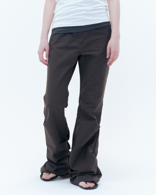 ◆MISEKI SEOUL◆ Cotton shirring bootscut pants BROWN MSK252 미세키서울(MISEKI SEOUL) Cotton shirring bootscut pants