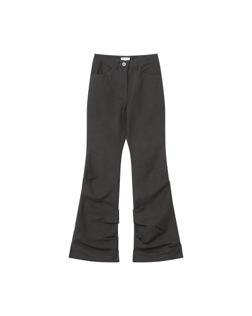Cotton shirring bootscut pants BROWN