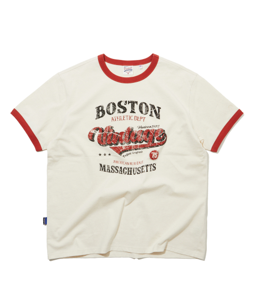 Футболка с винтажным принтом Boston Ivory_FS2KT71U