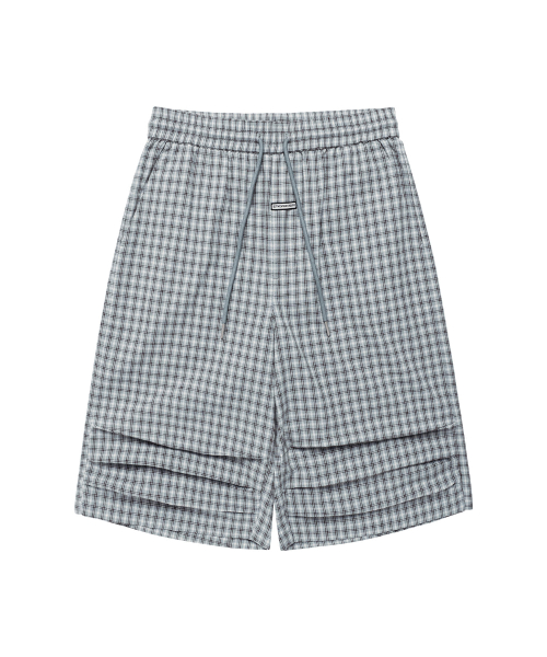 THREE-QUARTER CHECK PANTS BLUE