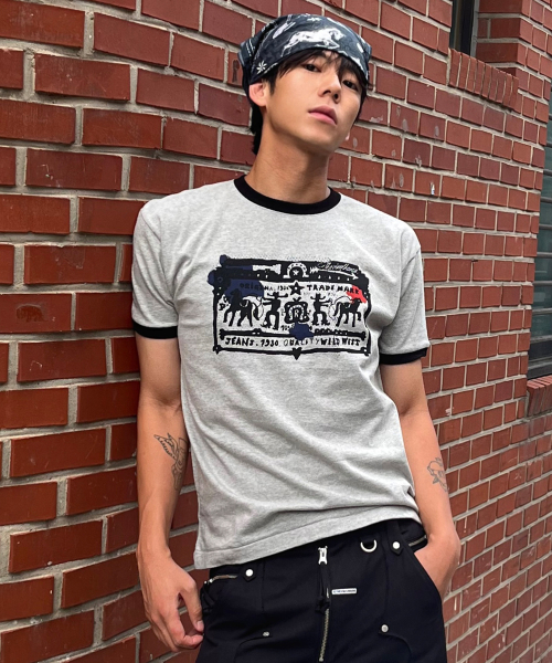 COWBOY PICTOGRAM RINGER TEE GREY