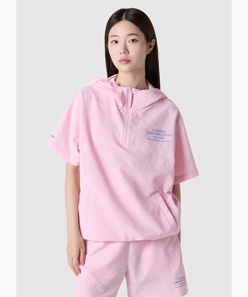 Le Coq x Grocery Stuff унисекс анорак-худи короткий рукав Pink (QQ223LJK45)