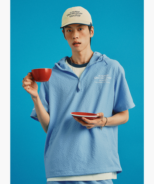 Le Coq x Grocery Stuff унисекс анорак с коротким рукавом Blue (QQ223LJK45)