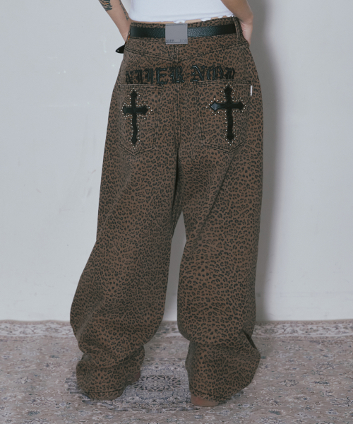 【韓国 NIIER NOR】BACK-CROSS DAMAGED WIDE PANTS_LEOPARD 니어 노어 백 크로스 데미지드 와이드 팬츠 레오파드 | NIIER
