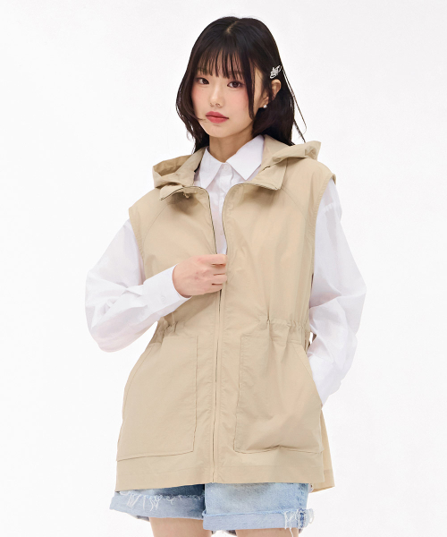 Женский жилет с капюшоном, BEIGE