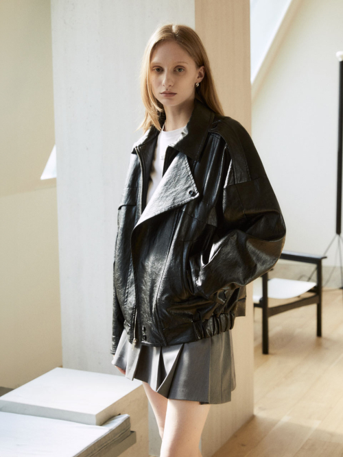 MADRID Oversize Leather Rider Jacket_Dark Black