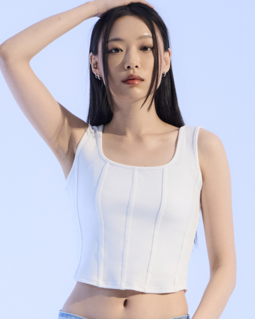 Shaped & Ribbed Top sleeveless (WHITE)