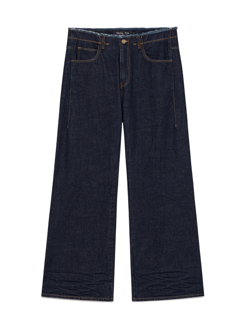 BACK PINTUCK WAISTLESS DENIM PANTS FOR MEN IN NAVY