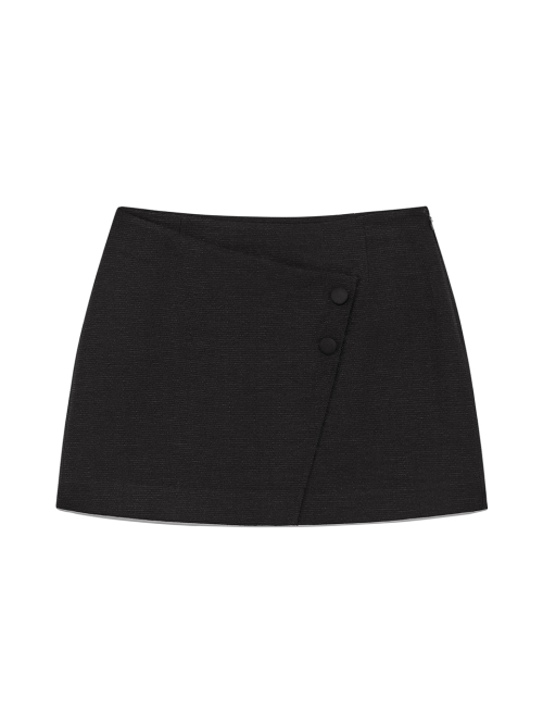 STRIPE HERRINGBONE WRAP MINI SKIRT IN BLACK