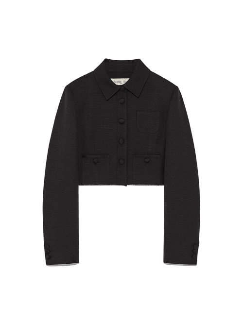 STRIPE HERRINGBONE POCKET CROP JACKET IN BLACK
