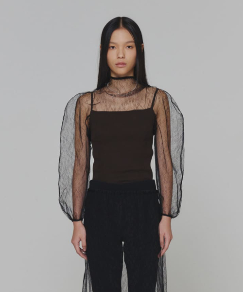 AMOMENTO / SHEER LACE MOCK NECK TOP 아모멘토(AMOMENTO) SHEER LACE 