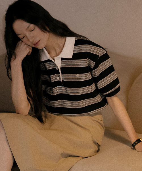 Collar stripe cotton t-shirt TISU01TS03_Navy
