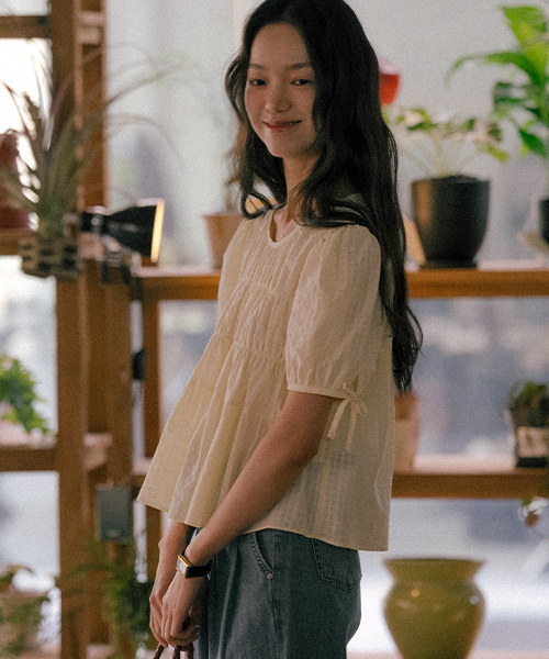 Shirring puff blouse TISU01BL10_Butter
