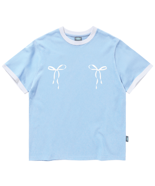 [비디오자키] 쌍둥이 리본 링거 티셔츠 [스카이블루] VJ25F245SB