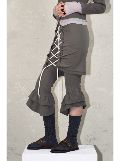 LACE-UP CONVERTIBLE JUMPSUIT: KHAKI
