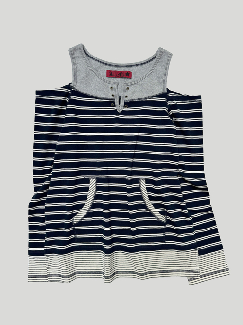 OVERLOCKED OFF-SHOULDER T-SHIRT: ST.NAVY