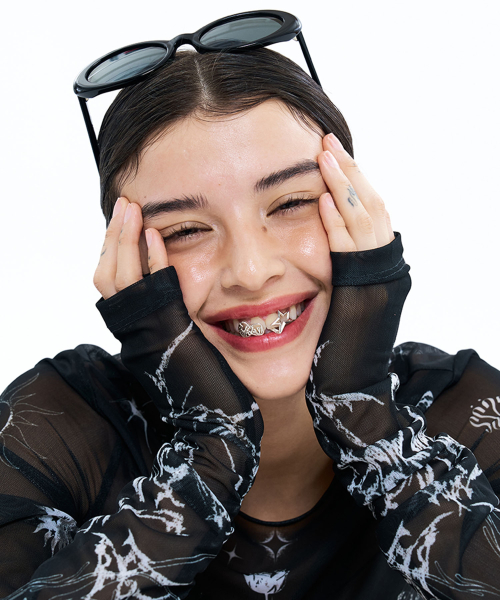 오로지() THISTLE CANVAS MESH TOP-BLACK 상품 이미지