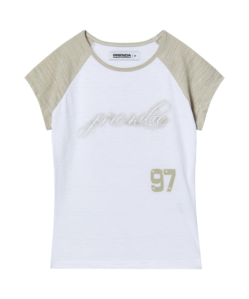 【PRENDA】 SPRAY LOGO SLUB RAGLAN TEE /追跡付 프렌다(PRENDA) SPRAY LOGO SLUB RAGLAN TEE LIGHT BEIGE