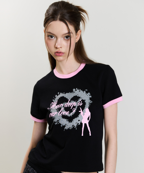 ★LUVISTRUE★SM HOW DEEP HEART TANG TEE(BLACK)★正規品/人気 LUV IS TRUE]☆25SS☆韓国人気☆SM HOW DEEP HEART TANG TEE