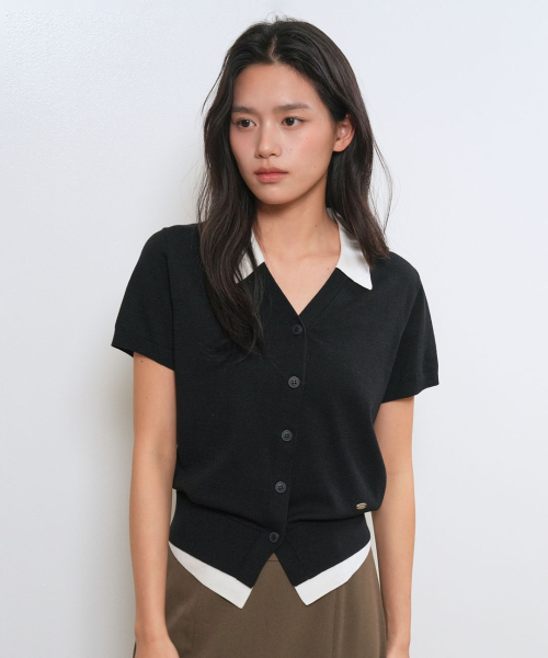 woman tencel collar layered half cardigan [black]