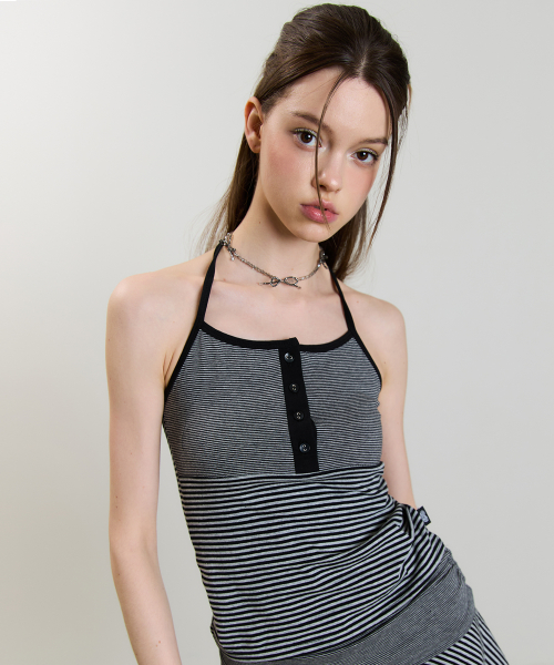 SM STRIPE HALTERNECK(BLACK)
