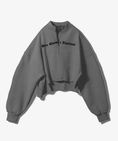 SIX COLON NINETEEN UNBALANCE RAW EDGE CROP SWEATSHIRTS - PIGMENT BLACK