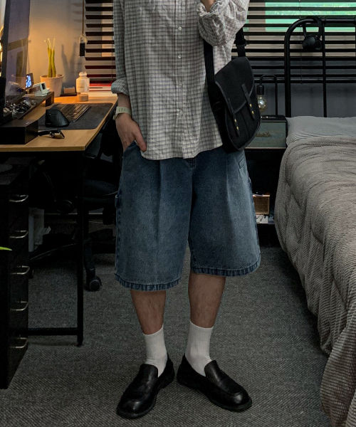 [DRAW FIT X DAILY ROOM] ROBUST BERMUDA WIDE DENIM PANTS [BLUE]
