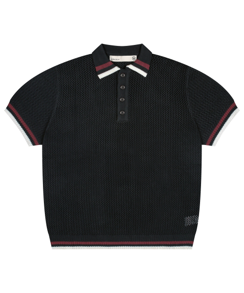 GNT059 полоска ребро крючок короткий рукав вязаное (BLACK)