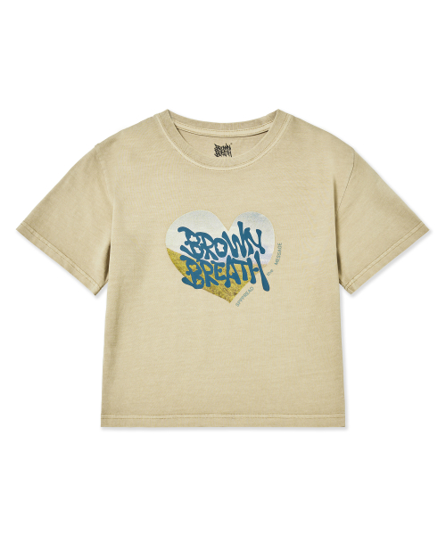 ★BROWNBREATH★ W BB HEART PIGMENT CROP TEE BEIGE 브라운브레스(BROWNBREATH) W BB HEART PIGMENT CROP TEE