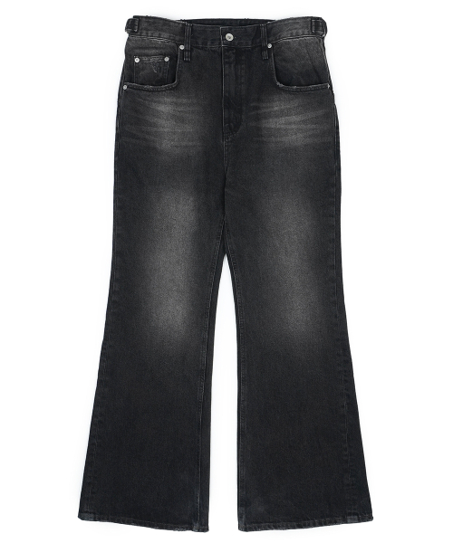 Flared Washed Denim Pants _ Black