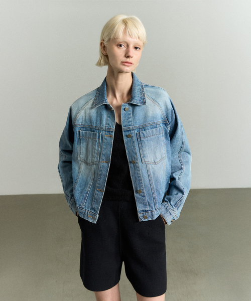 PATCH-POCKETS WASHED DENIM JACKET