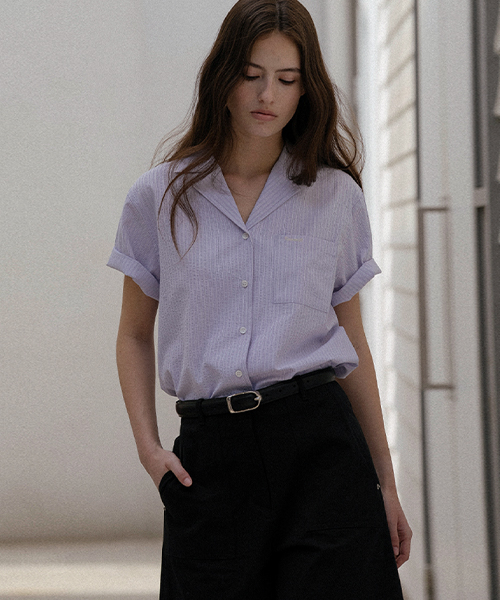 V-collar seersucker shirt [KNSS03SH03]_Purple