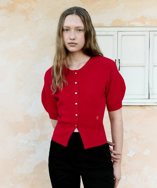 VOLUME SLEEVE HALF CARDIGAN RED