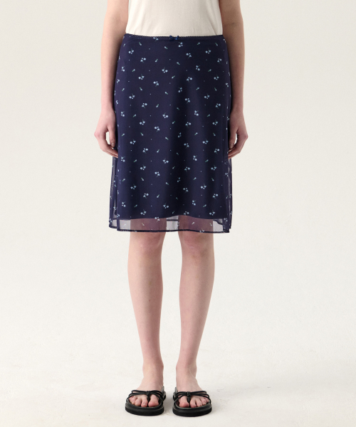BLOOMING FLOWER MIDI SKIRT NAVY