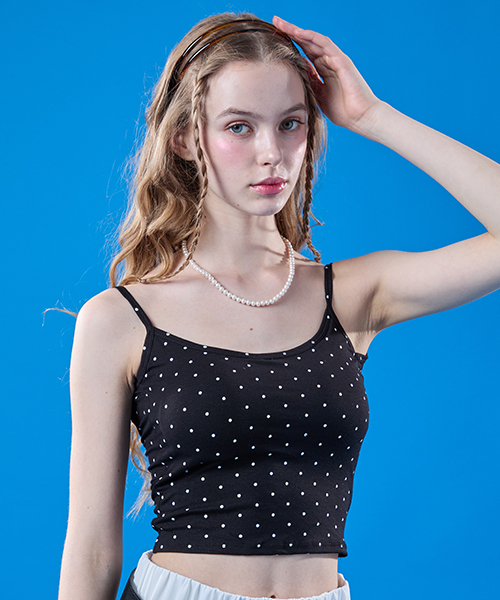 콜릿() 멜빈 내장브라탑 크롭 도트 탱크탑 나시 [BLACK] 이너 KCL. 상품 이미지