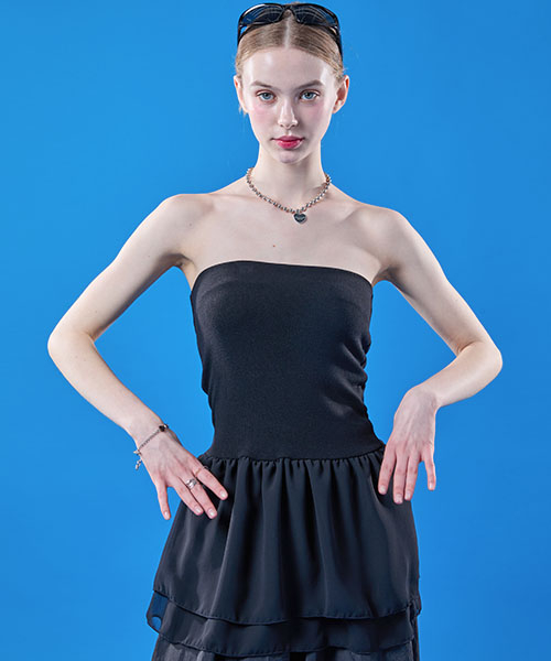 콜릿() 미디 오프숄더 탱크탑 레이어드 나시 이너 탑 [블랙] 상품 이미지