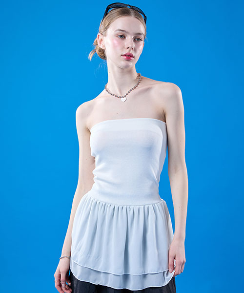 콜릿() 미디 오프숄더 탱크탑 레이어드 나시 이너 탑 [화이트] 상품 이미지