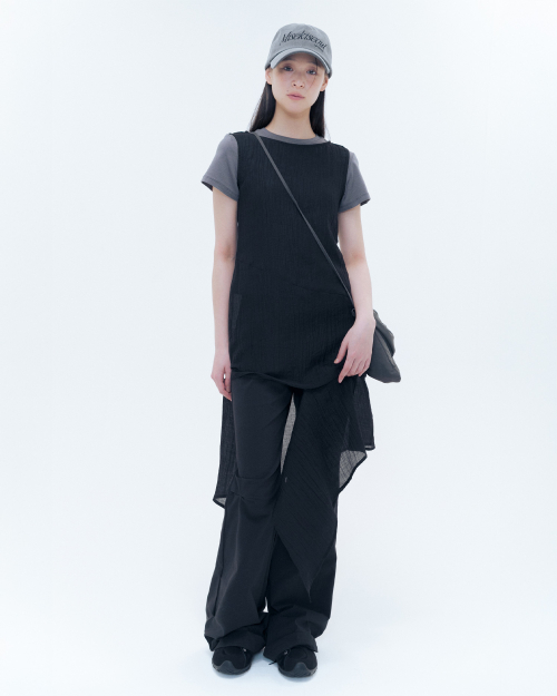◆MISEKI SEOUL◆ Billow sheer sleeveless one piece BLACK MSK 미세키서울(MISEKI SEOUL) Sheer sleeveless button one piece