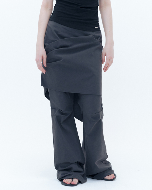 ★ MISEKI SEOUL★ Draped midi skirt pants SET CHARCOAL MSK2 미세키서울(MISEKI SEOUL) Draped chiton midi skirt pants SET